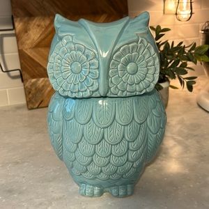 World Market turquoise ceramic owl cookie jar